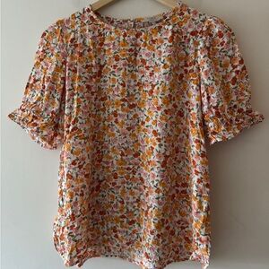 Loft Orange and Red Floral Blouse Top
